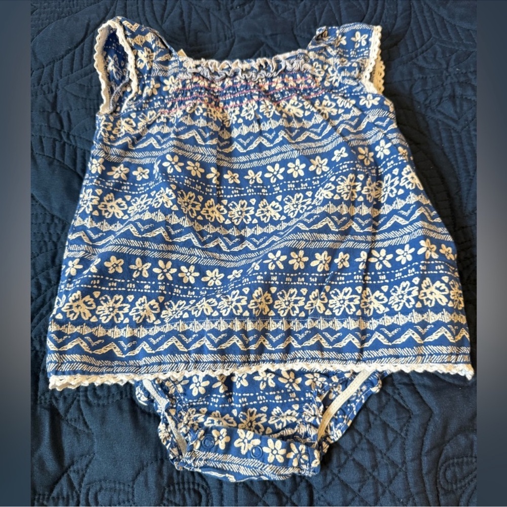 Koala Kids Blue and Cream Floral Baby Romper